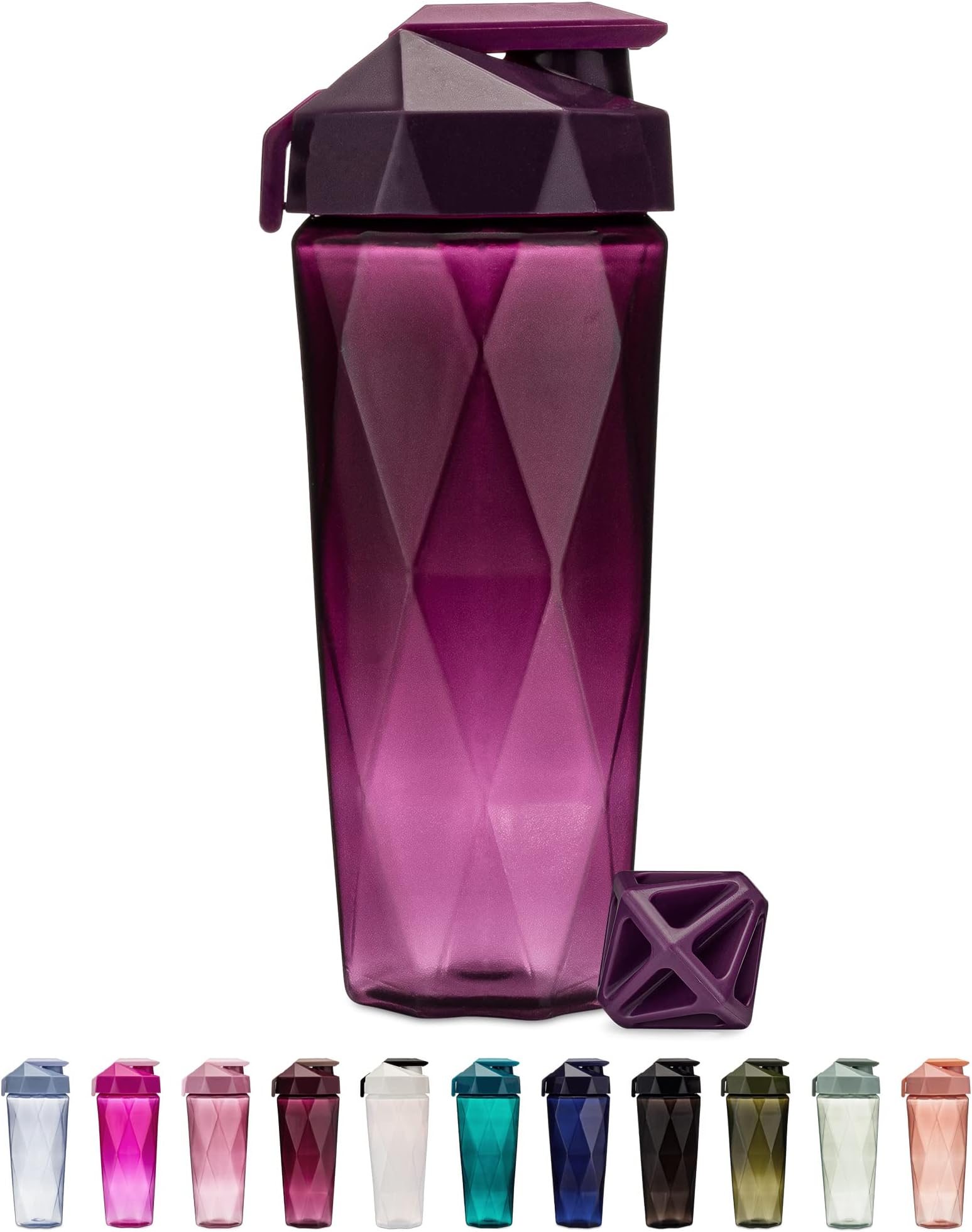 Classic Shaker Bottle | 28 Ounce Protein Shaker Bottle | Shaker Cup with Carrying Handle and Diamond Agitator | Plum - 28-Ounces
