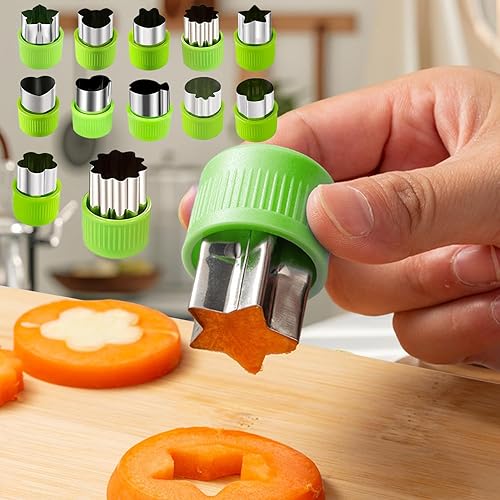12 Pcs Embossing Cutter Set Vegetable and Fruit with Stainless Steel Blades, Assorted Shapes for Creative Food Decoration