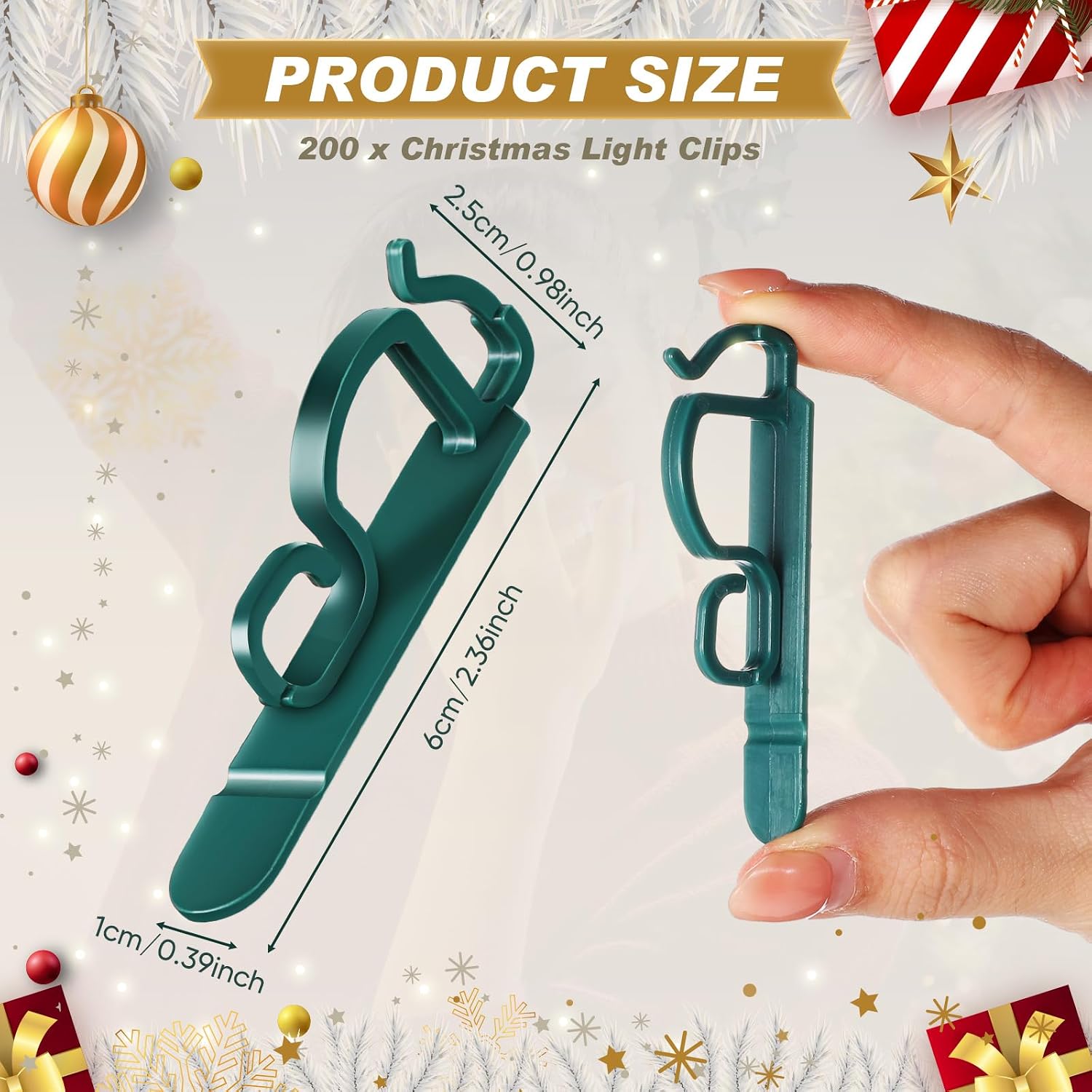 VIHOSE 200 Pcs Christmas Light Clip Universal Gutter and Shingle Hook,Green