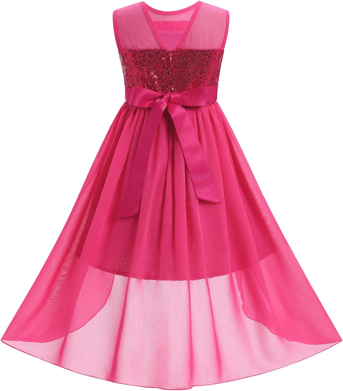 Girl Sparkly Sequins Tulle Dress Ruffle Tween Pageant Formal Prom High-Low Outfits Glitter Fancy Grad Easter Dresses - Image 4