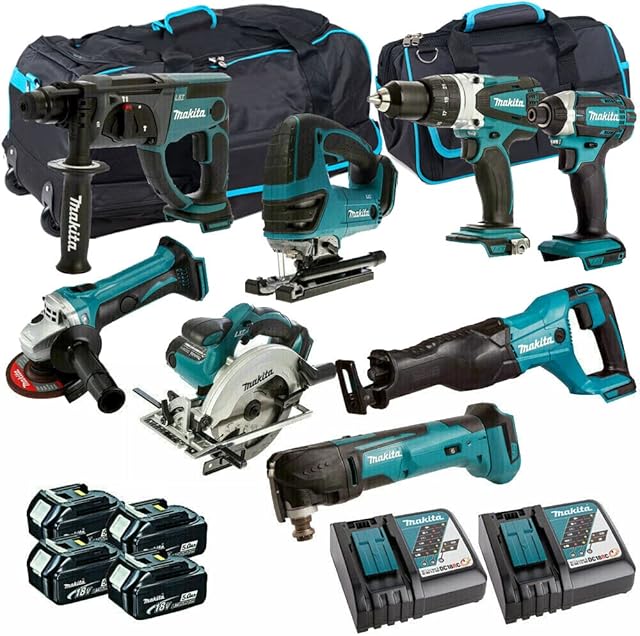 Makita MAK8PC 18V LXT Li-ion 8pc Power Tool Kit with 4 x 5.0Ah Batteries & Charger in Bag