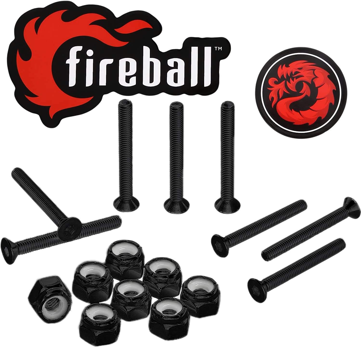 FIREBALLDragon Black Stainless Steel Skateboard Hardware Set | Superior Strength Rust Free Mounting Bolts