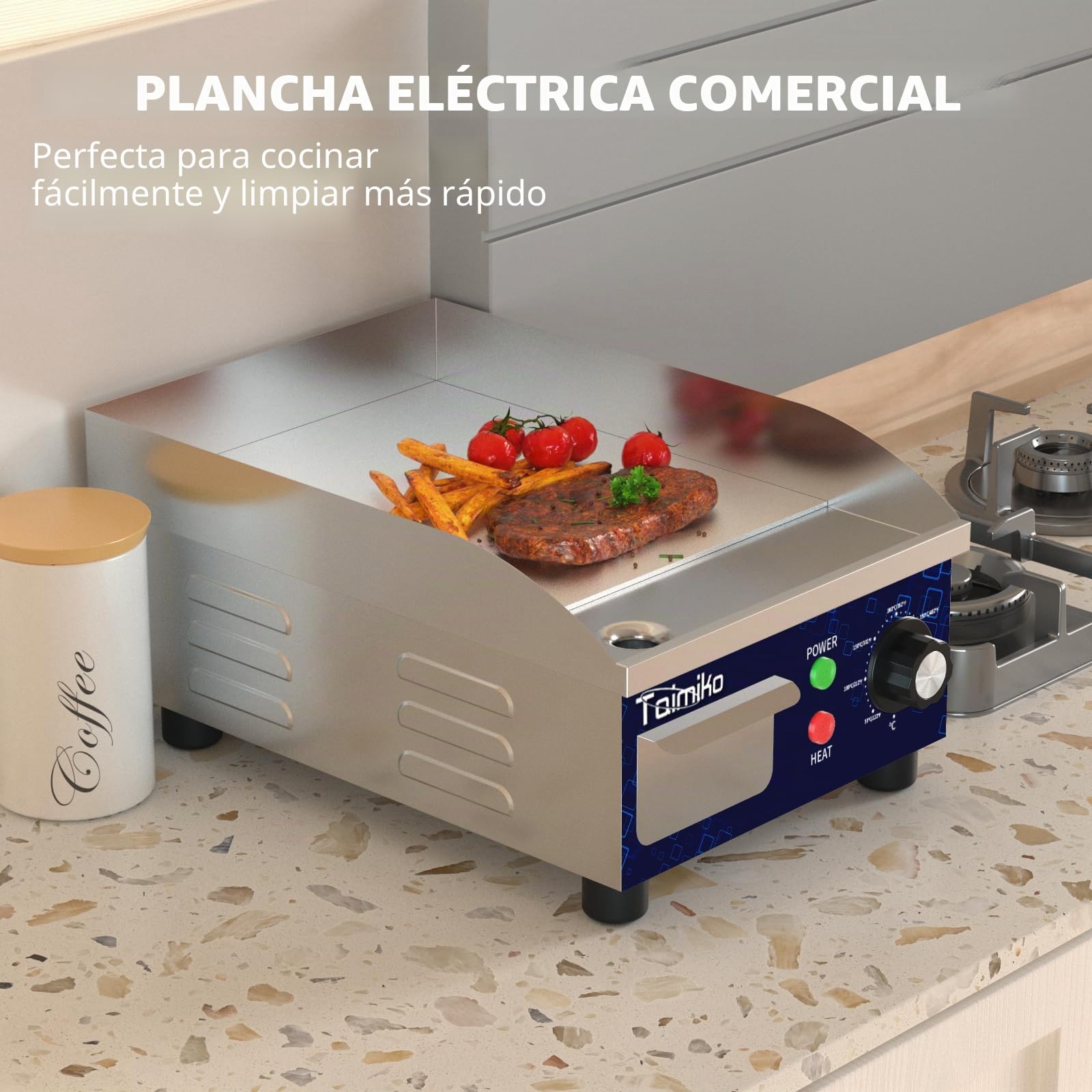 TAIMIKO - Plancha eléctrica profesional para barbacoa de acero inoxidable, placa de parrilla de hierro fundido liso 50-300 ℃