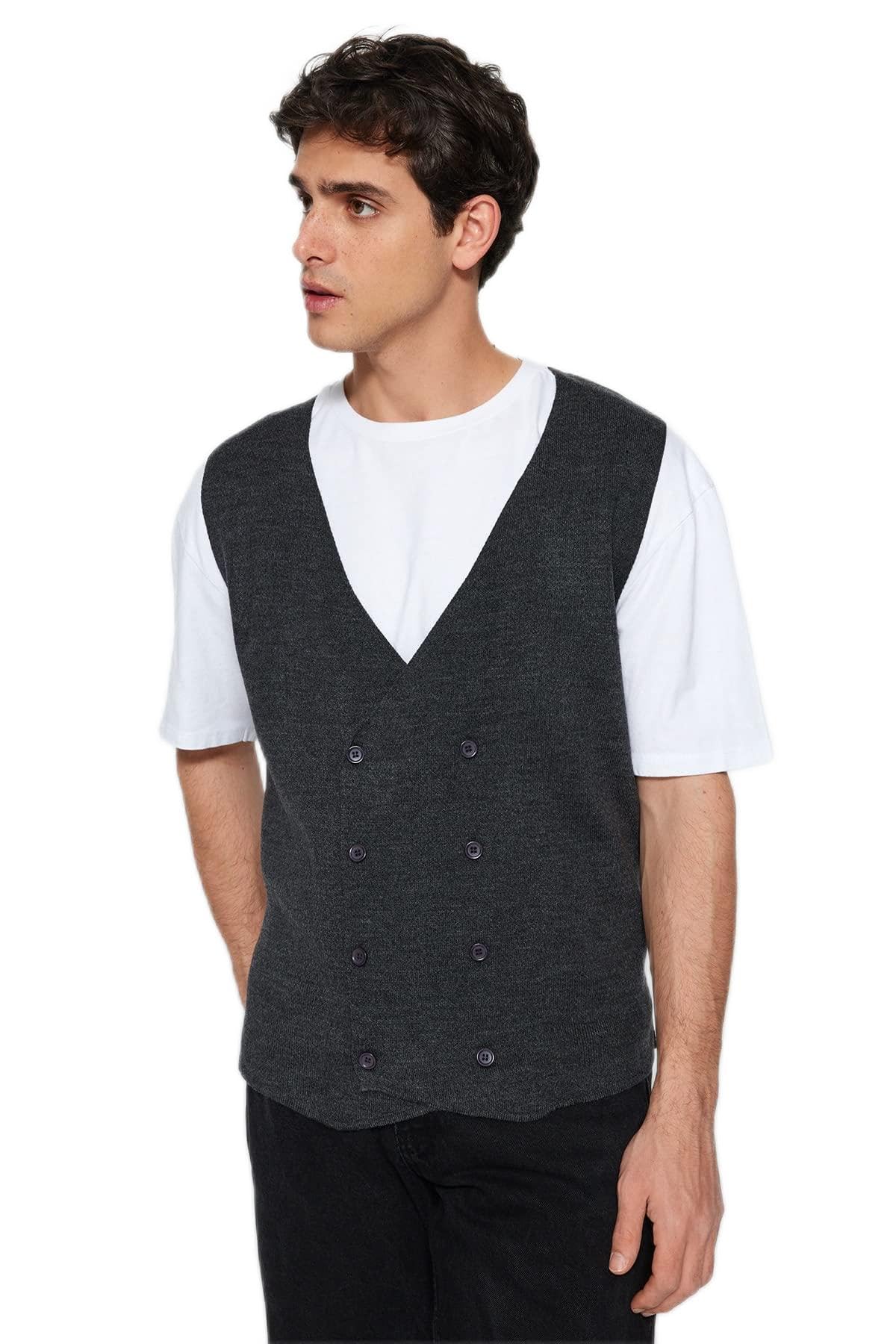 Chaleco de punto para hombre Trendyol en color antracita slim fit talla m 8