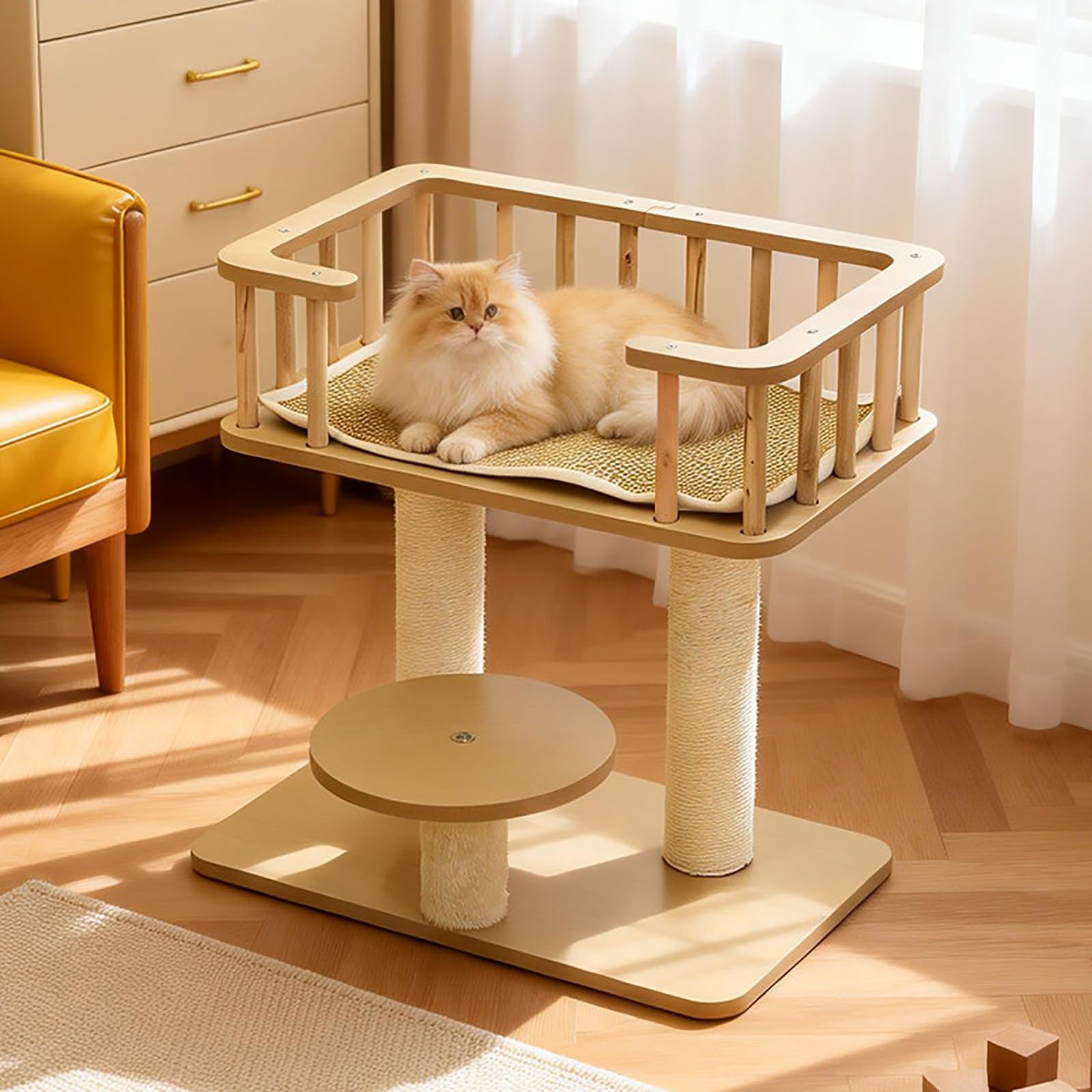 Piccolo Tiragraffi per Gatti, Stazione Gioco per Un Gatto con Piattaforma Rialzata E Tiragraffi, Torre Attività Compatta per Gatti E Gattini Da Interno