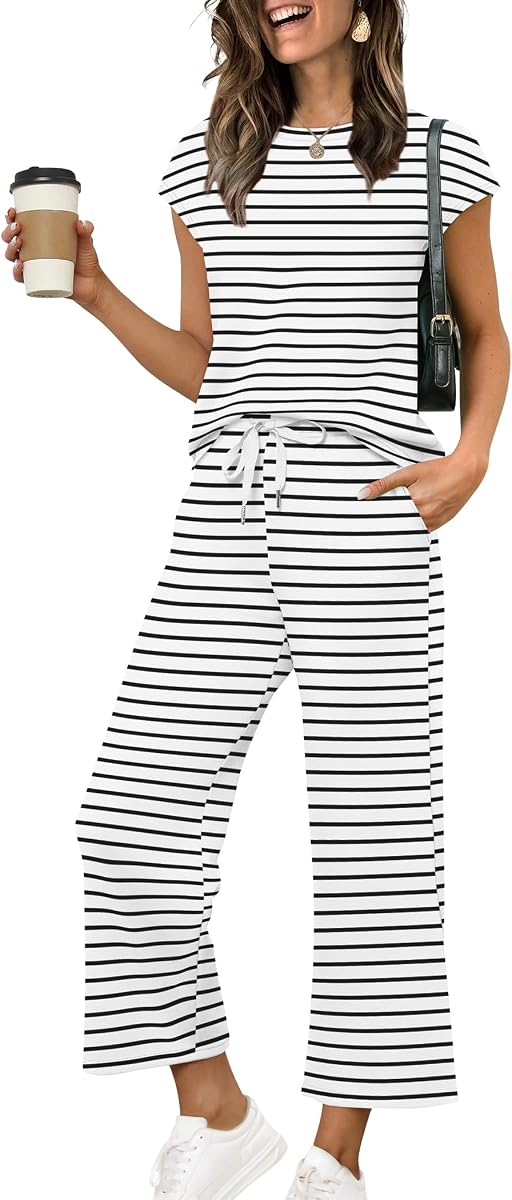 Sampeel Conjuntos de Dos Piezas para Mujeres Trajes de Vacaciones de Verano Tapón Manga Tops Lounge Conjuntos a Juego Ropa Ropa de Moda de Playa