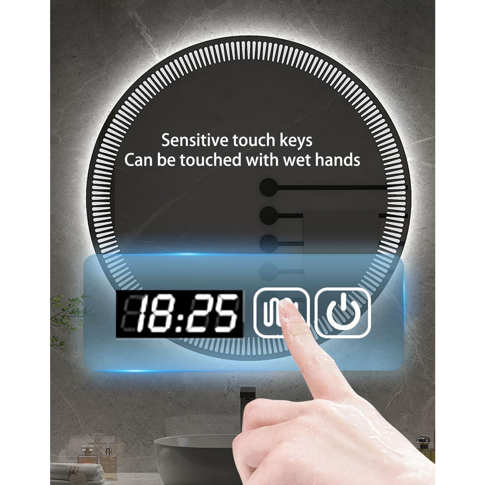 Specchio Trucco con Luci,Specchio Tondo Bagno,Specchio Bagno LED,Specchio Montato a Parete con Smart Touch Button,Antiappannamento,Dimmerabile,per Bagno e Hotel (Size : 60cm)