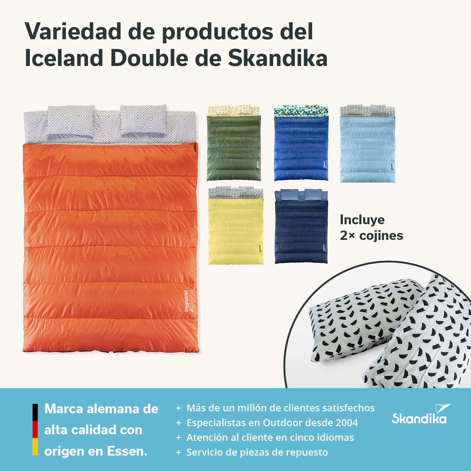 Skandika Iceland Saco de Dormir Doble XXL | Forro de polialgodón para Adultos, Separable, hasta 3°C, 220 x 150 cm | Invierno Camping Senderismo