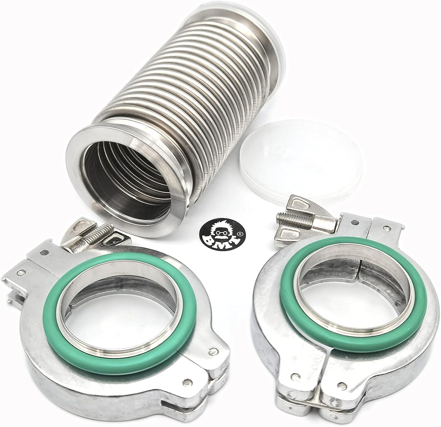 bmotiontech ISO-KF KF50 Highly Flexible Corrugated Hose, Vibration Damping Stainless Steel Vacuum Bellow Hose (100 mm or 4") + 2 pcs KF50 Wing nut clamp, Centering Ring & FKM O-Ring (100 mm or 4")