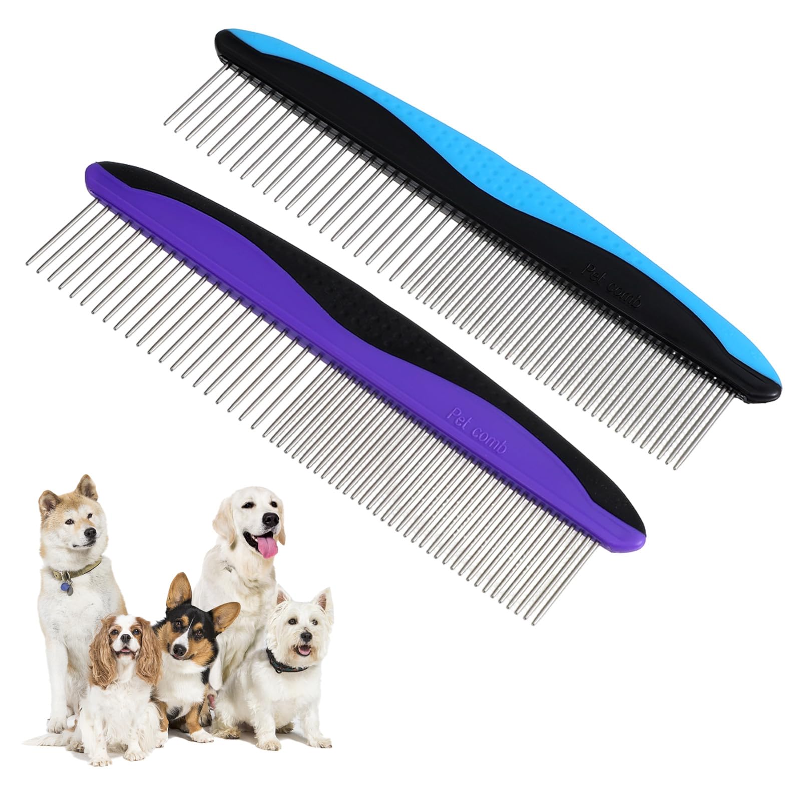 WJIAAA 2pcs Dog Comb & Cat Comb for Grooming,Removes Loose Undercoat,Knots