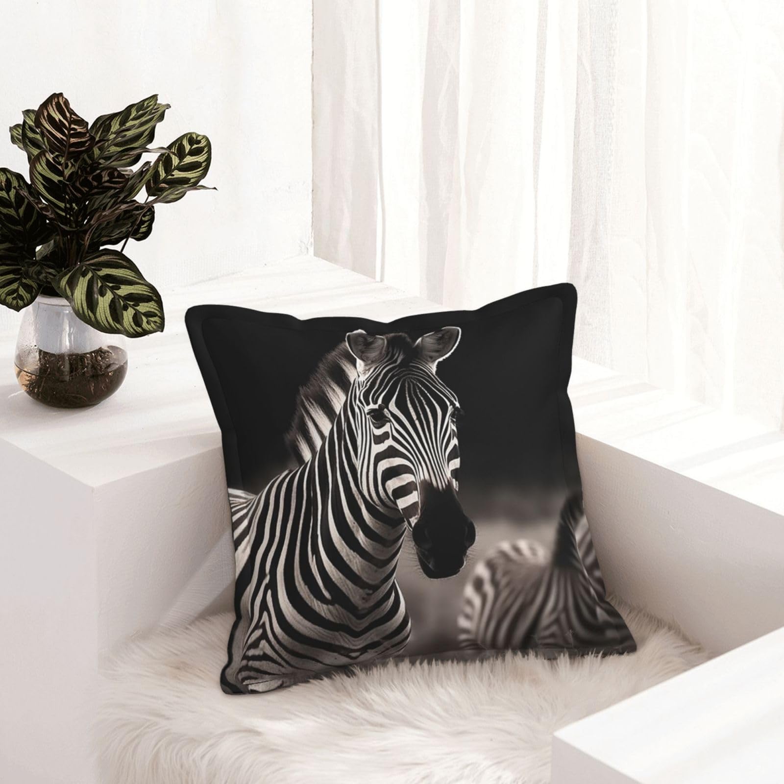 Housse de coussin moderne 50x50 en similicuir motif zèbre pour décoration de lit