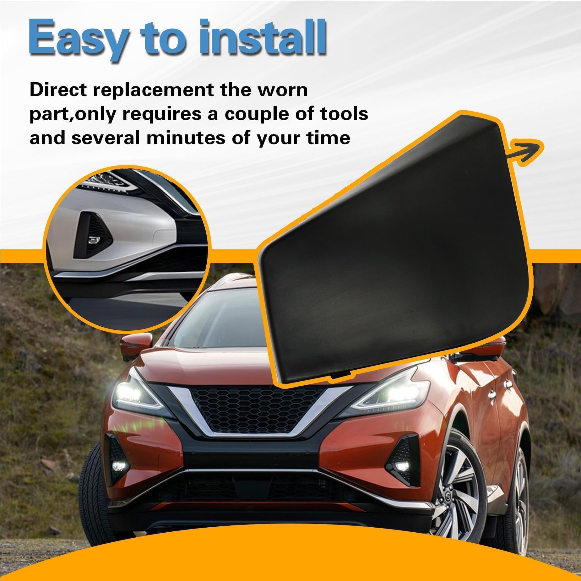 Front Bumper Tow Hook Eye Cover – Gloss Black, Fits 2019-2023 Nissan Murano, Replaces 622A0-9UF0H