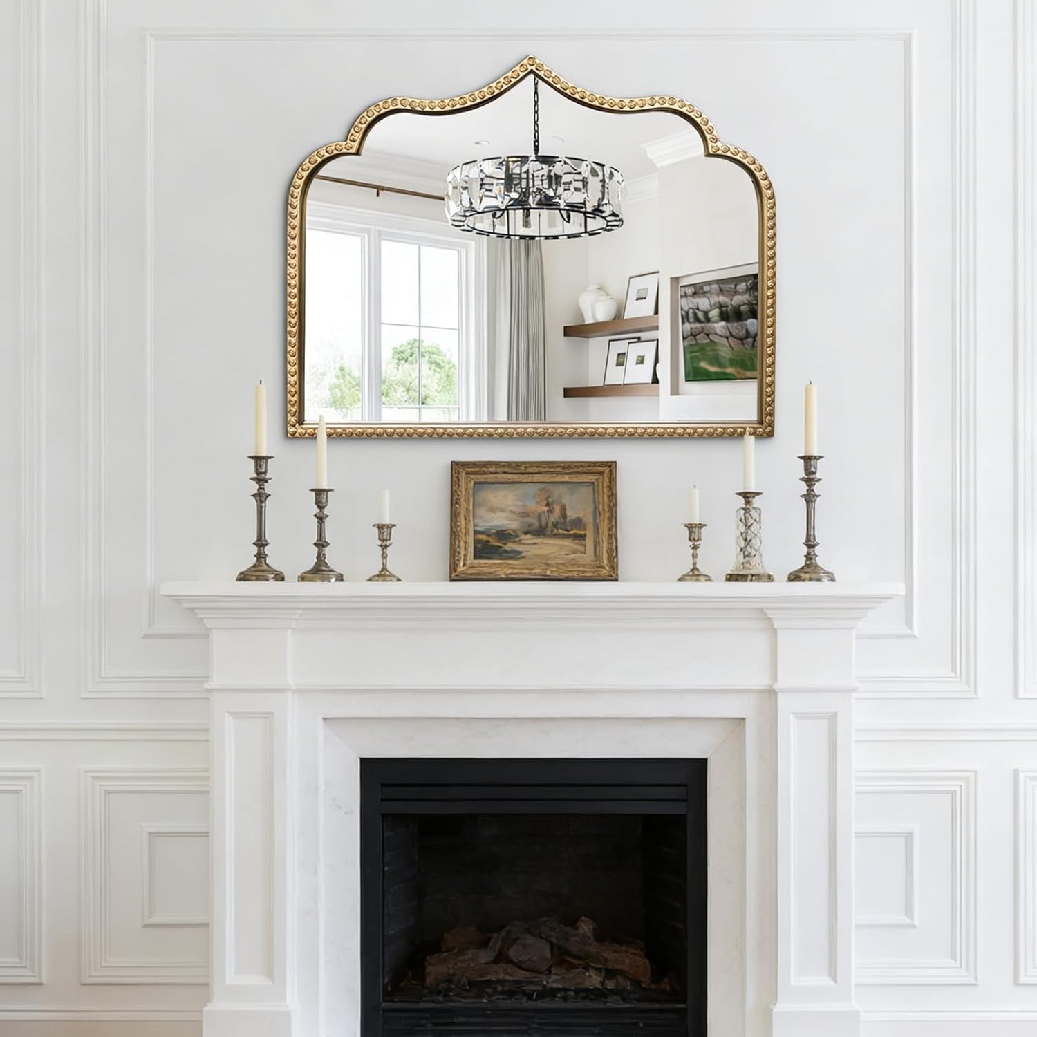 Espejo Decorativo Arco 71x91 cm Marco Dorado con Cuentas