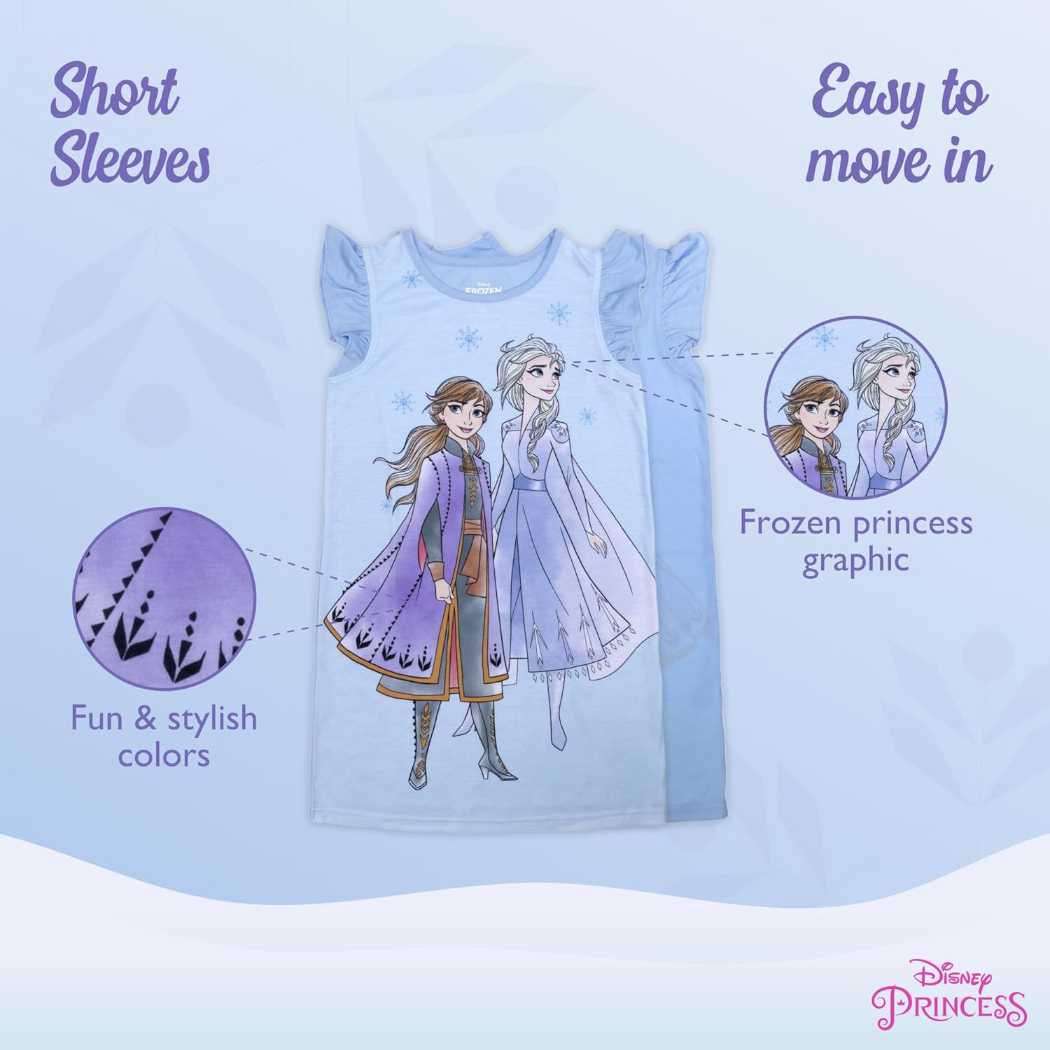 Disney Girls' Dress Nightgown, Short-Sleeve Fantasy Gown, Soft & Cute Pajamas for Kids - Image 3
