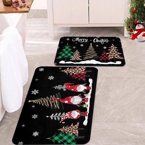 Miniatura 3 de ASPMIZ Juego de 2 alfombras y tapetes de baño de Navidad, juego de 2 alfombras de baño de árbol de Navidad de invierno, lavables, absorbentes,