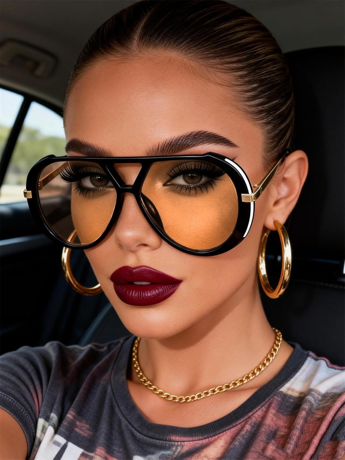 Retro Gold Aviator Sunglasses for Women Men, 2025 Metal Oversized 70s Aviators Black Sun Glasses - Image 3