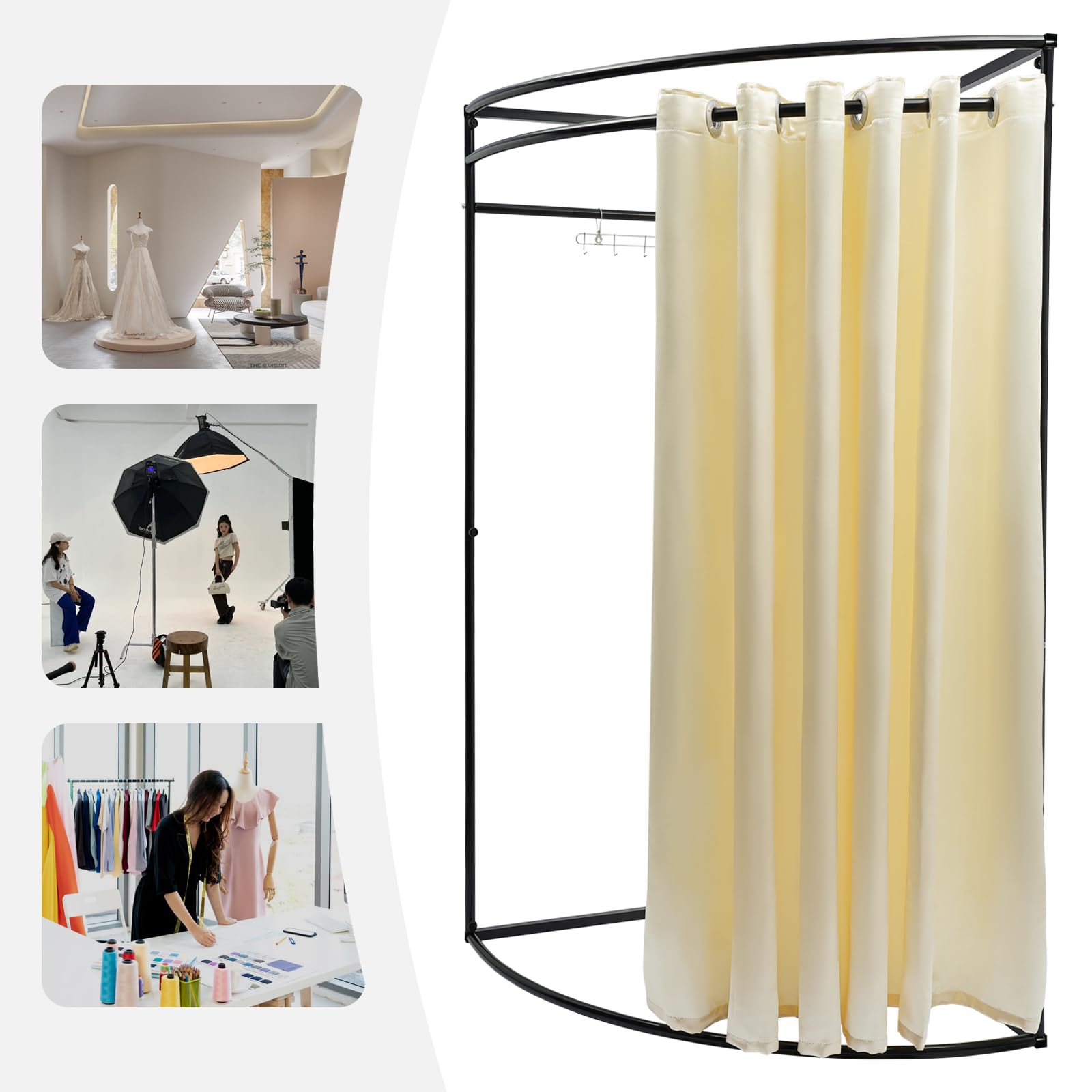 kunghei Studio/Clothing Store Fitting Room with Shading Curtain and Hook, Portable Mobile Changing Room, DIY Temporary Dressing Room Privacy Protection, Workstation Partition Retail Display Racks
