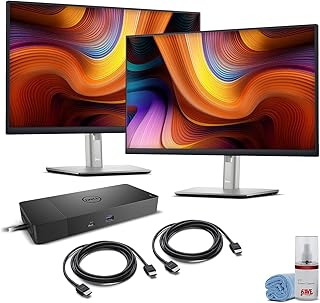 2 x Dell P2422H 24" Full HD 1080p, 16:9 IPS Monitor (P2422H) + WD19S USB Type-C Dock (180W) + 2 x HDMI Cable + LCD Cleaning Kit