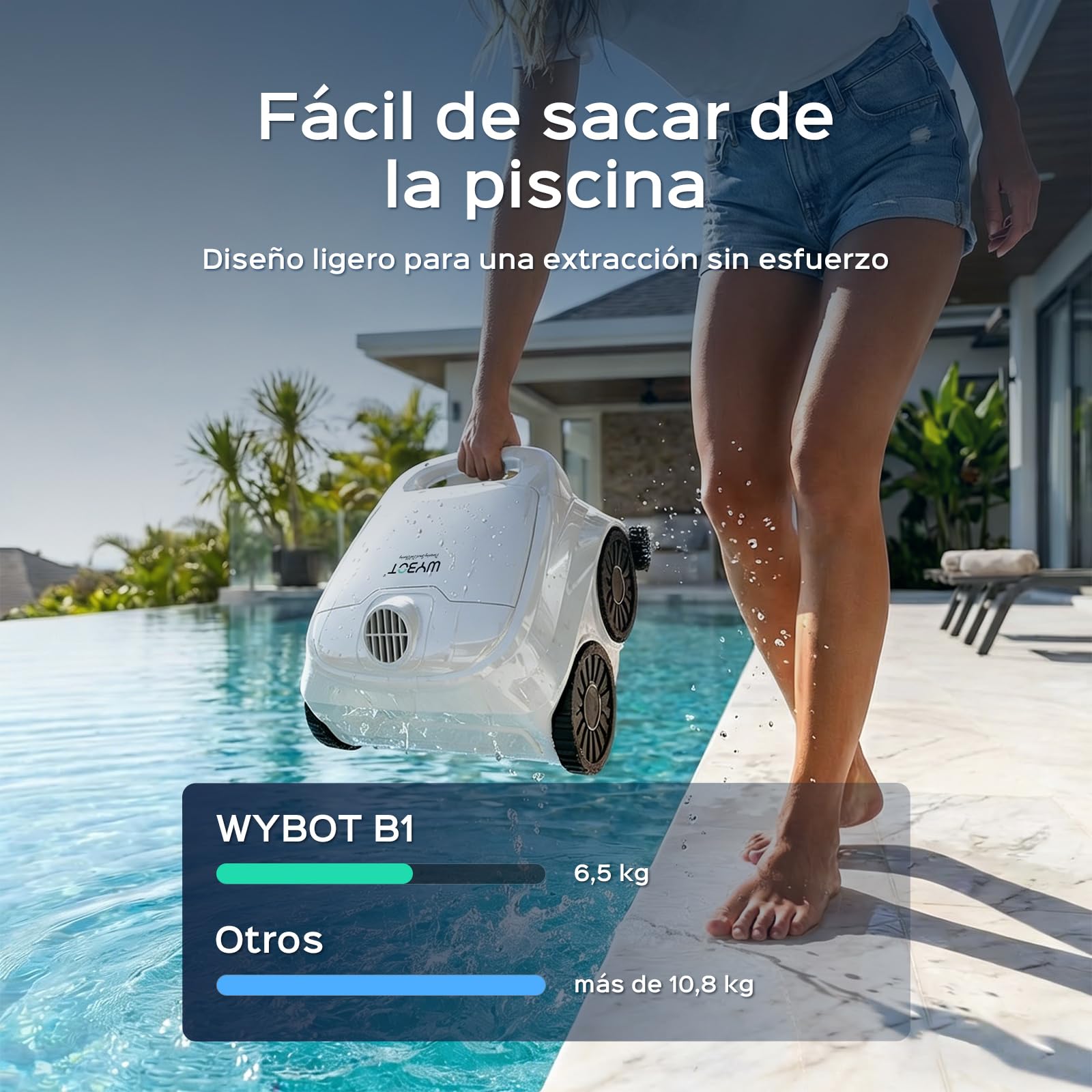 WYBOT B1 Robot de Piscina inalámbrico para Piscinas pequeñas, Robot de Limpieza Inteligente Ligero con Control de aplicación, Cubierta de Pared y Suelo, Dos cepillos Laterales, hasta 100 Minutos de — view 7