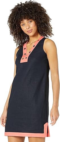 Tommy Hilfiger Vestido recto de lino con bloques de color para mujer