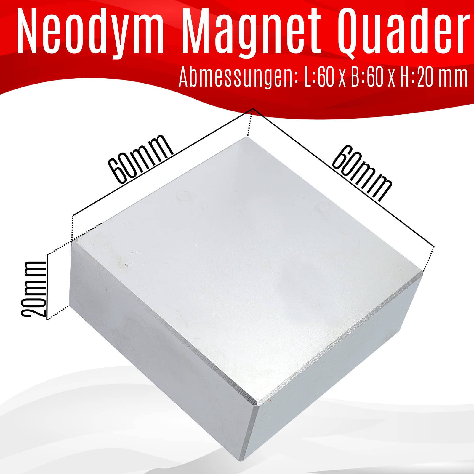 Imán de neodimio N52 250 Kg - Imanes de neodimio extra fuertes - Super imanes cuadrados grandes - 60x60x20 mm bloque de potencia