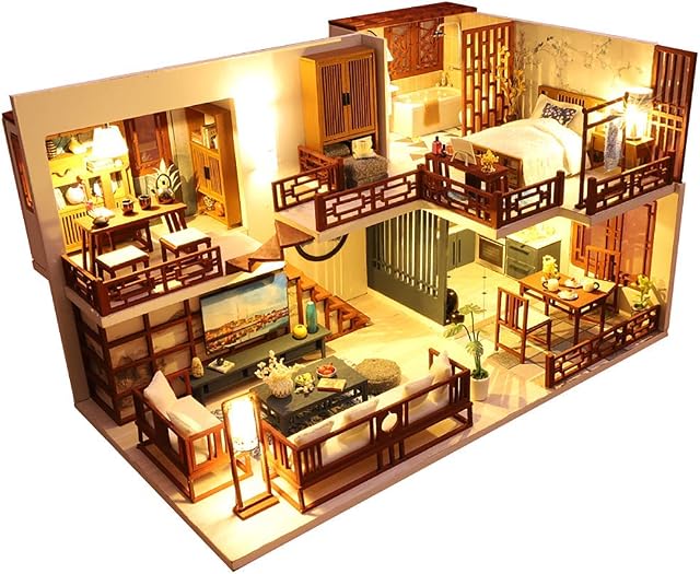 CUTEBEE Dollhouse Miniature with Furniture, DIY DollHouse Kit Plus Dust Proof and Music Movement, 1:24 Scale Creative Room for Valentine's Day Gift Idea(Quite time)