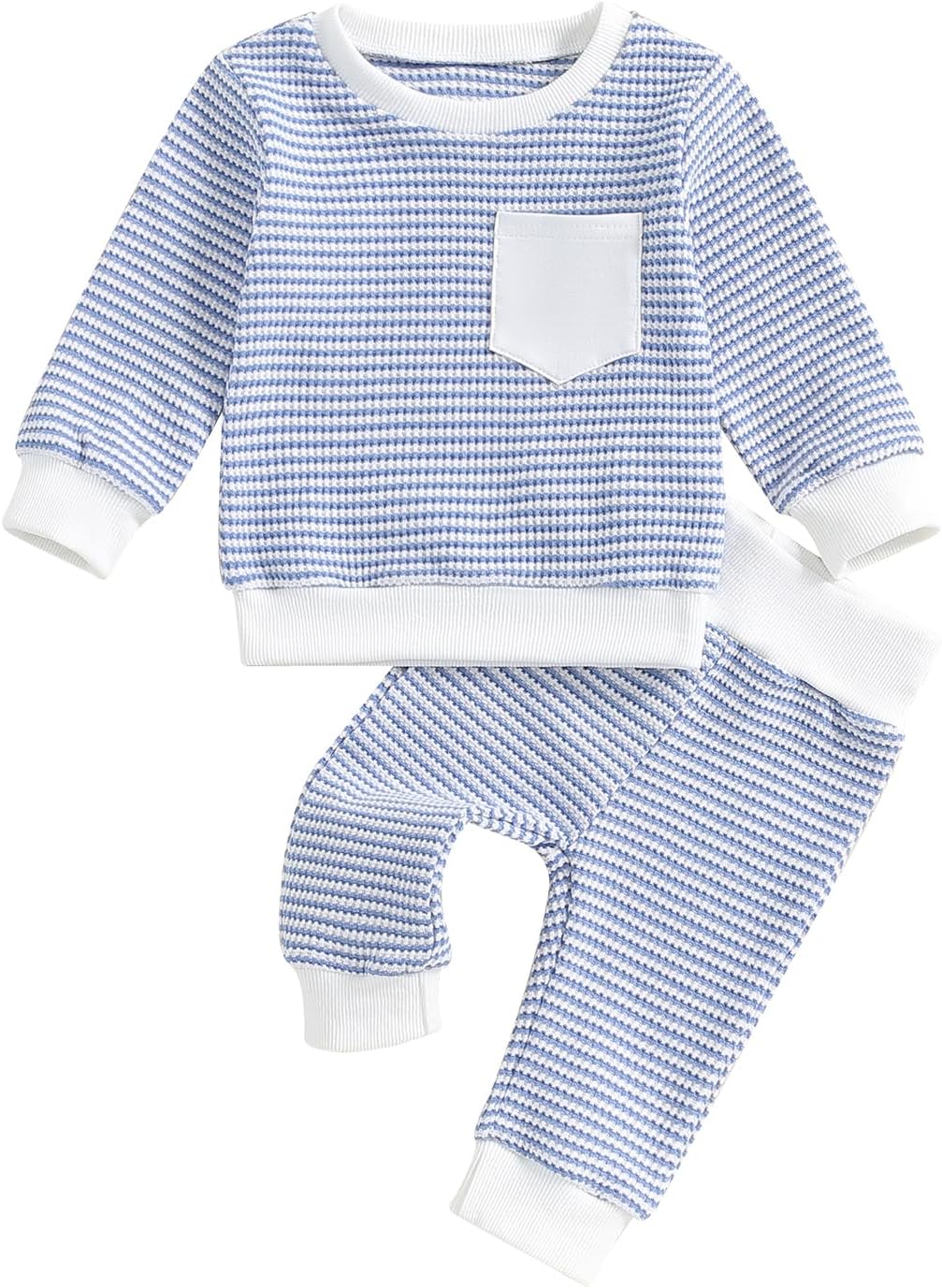 fhutpw Toddler Baby Boy Fall Clothes Striped Long Sleeve Pullover Tops Pants Set Infant Winter Outfits 3M-3T