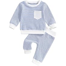 ZAXARRA Baby Boy Fall Clothes Long Sleeve Toddler Boy Waffle Sweatshirt Pullover Tops Pants Infant Fall Winter Outfits