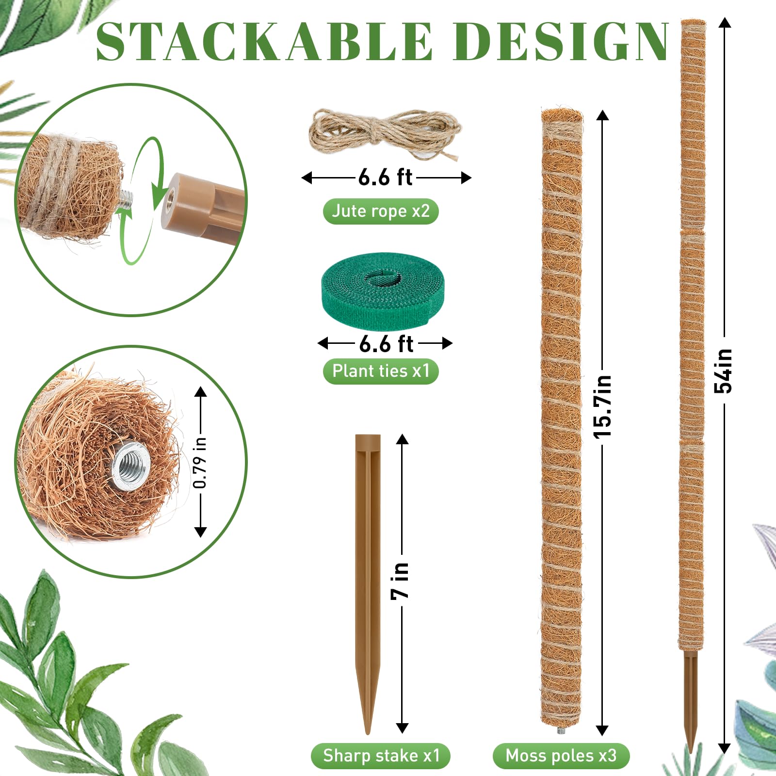Amazon.com : TLAZZ 54 Inch Moss Pole, 3 Pack 16 Inch Moss Poles