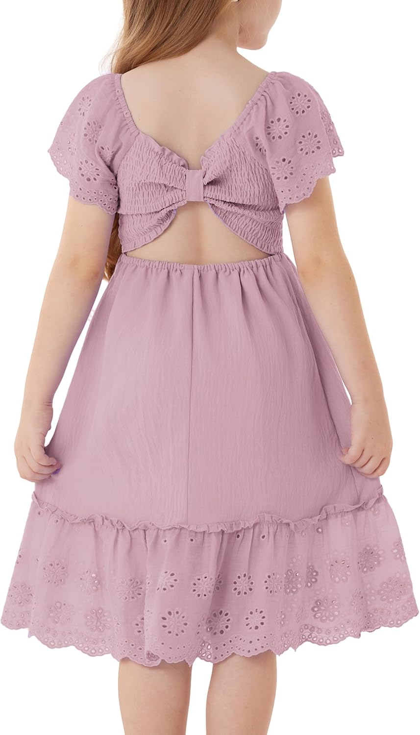 GRACE KARIN Girls Bow Back Dress Summer Beach Party Casual Sundress Ruffle Backless Dress for Teens Girls Size 6-14