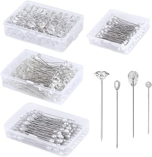 400 Pcs Corsage Boutonniere Pin, 4 Styles Bouquet Pins Flower Floral Diamond Rhinestones White Pearl Pins Teardrop Pearl Sewing Wedding Bouquet Pin for Jewelry, Flower DIY Crafts