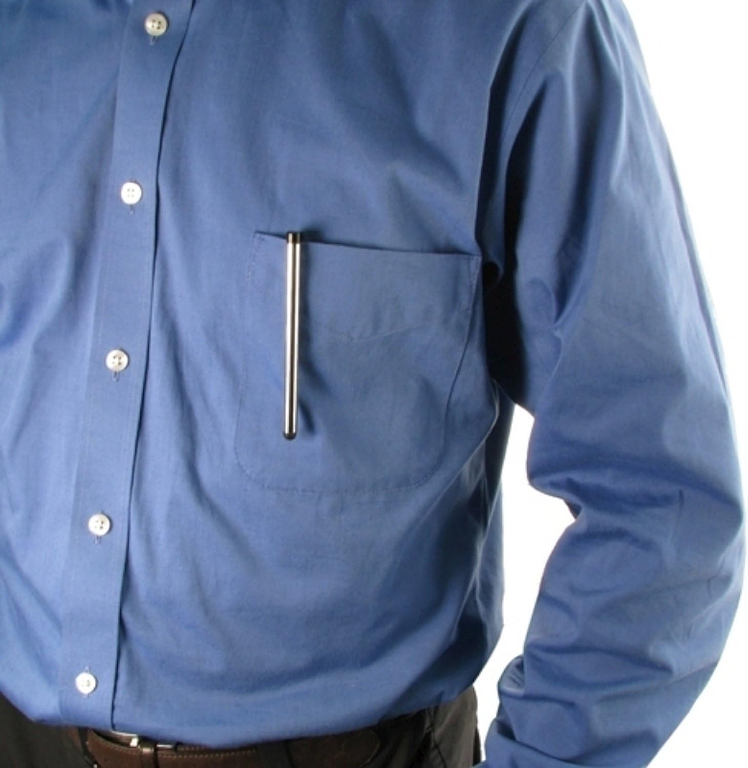 Stylus pen clipped into a shirt pocket