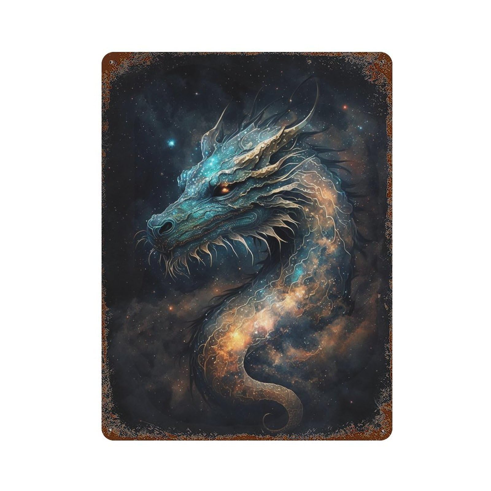 Cosmic Dragon Art Print-5 Rust Effect Tin Sign 15.7"x11.8", Farmhouse Wall Decor for Bistro, Counter And Cafe Decor