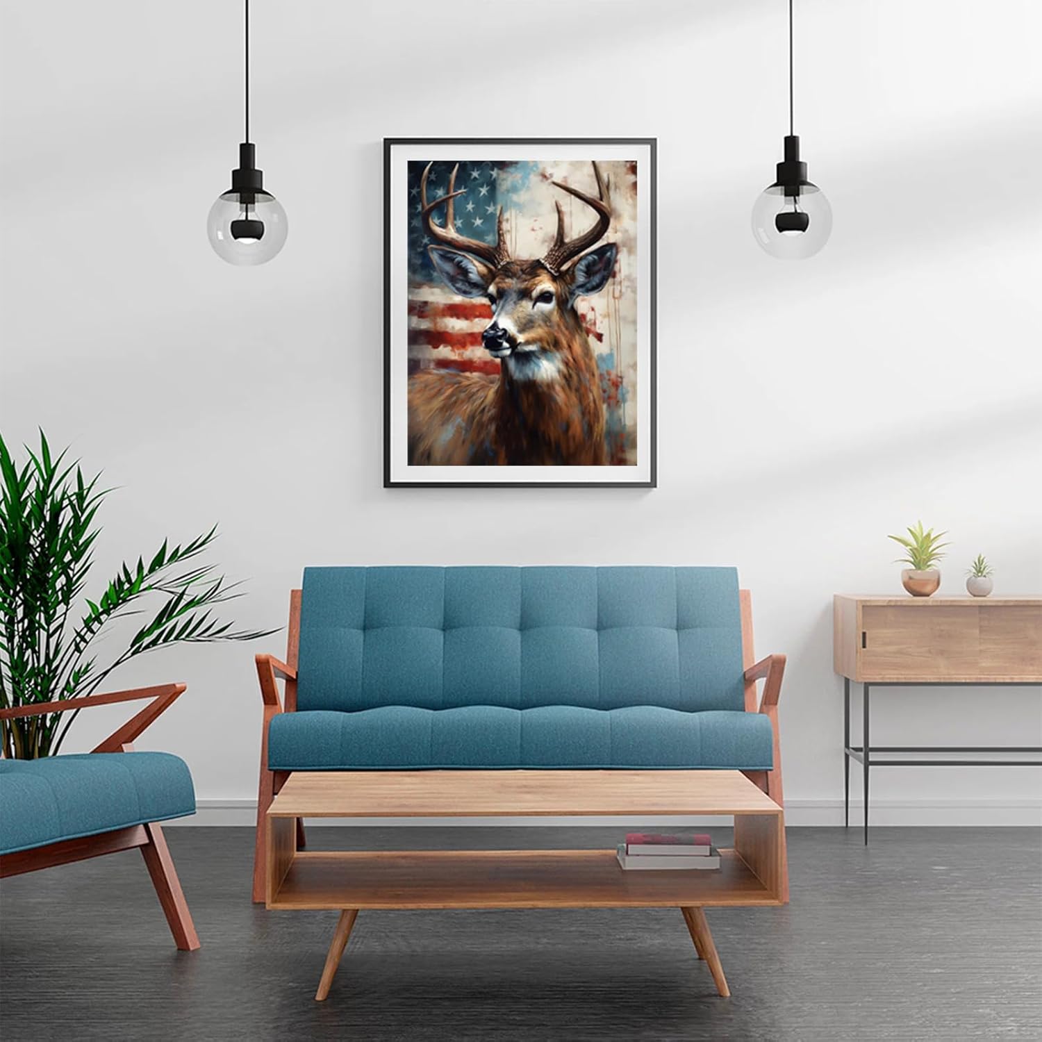 KAYEIUU Deer and American Flag 5D Adult Diamond Art, DIY Diamond Art Painting Kits for Decor Canvas 12x16inch/30x40cm