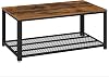 Vasagle Coffee Table, 2 Tiers Living Room Table, Grill Shelf, TV Table, Metal Frame, Adjustable Feet, For Living Room, Industrial Style, Vintage BrownBlack Lct61X