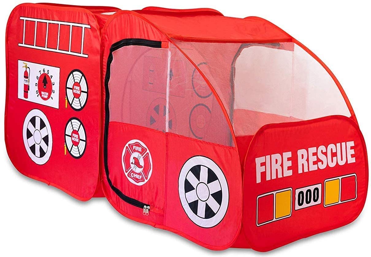 Fire Truck Tent for Kids, Toddlers, Boys & Girls ââ‚¬â€œ Red Fire Engine Pop Up Pretend Playhouse for Indoors & Outdoors ââ‚¬â€œ Quick Set Up, Weather Proof Fabric, Foldable & Spacious