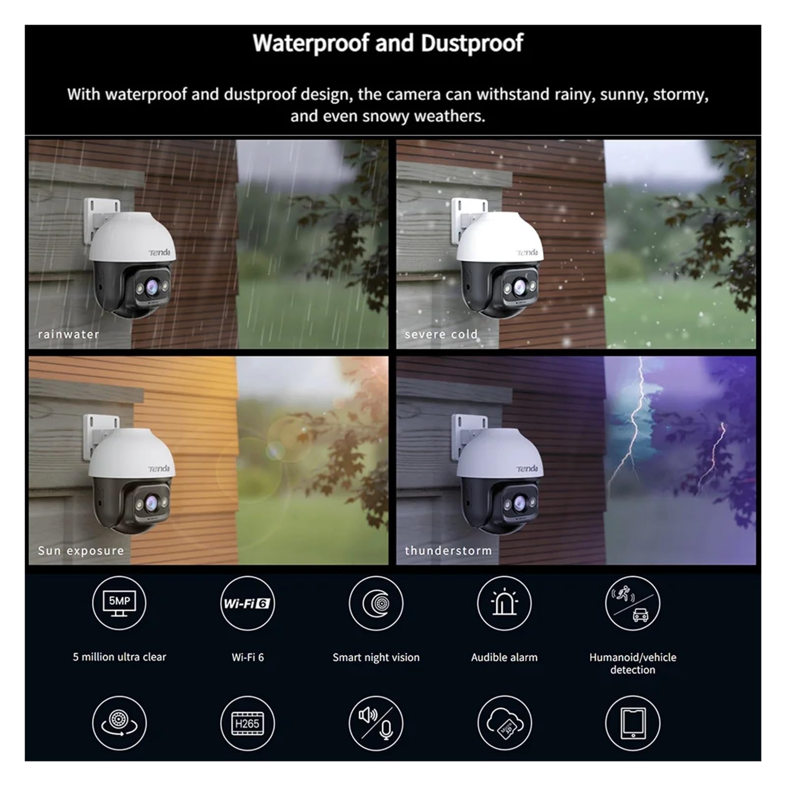 Kit de caméra de sécurité extérieure WiFi PTZ 6PCS 5MP