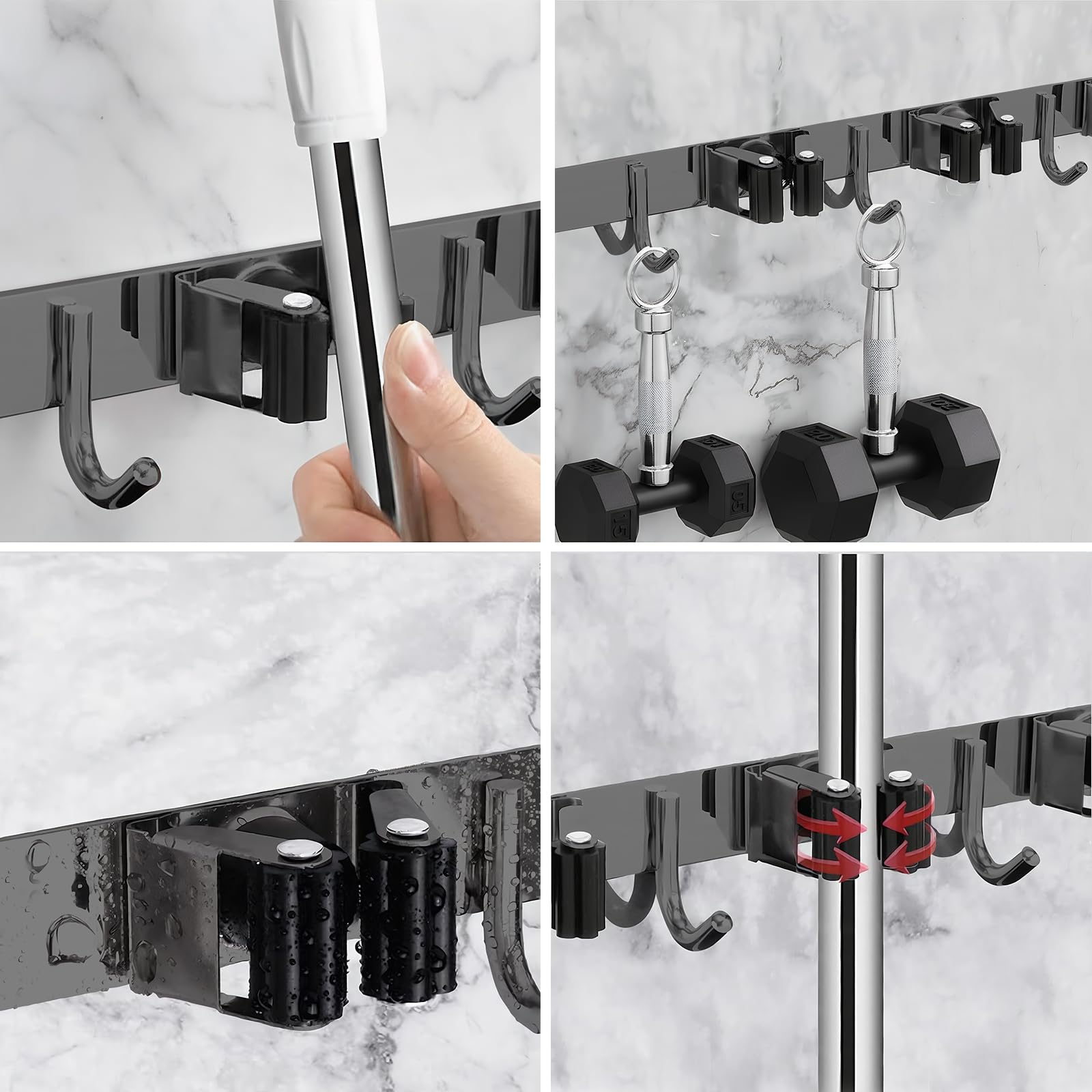 Zenitize Broom & Mop Wall Mount - 5 Racks & 4 Hooks -2 Zenitize Broom & Mop Wall Mount - 5 Racks & 4 Hooks -2
