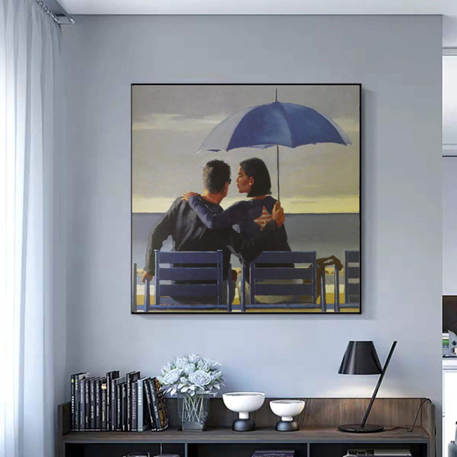 Zhadongli Art Blue By Jack Vettriano Art Canvas Painting Reproduction Posters And Prints Wall Art Picture For Living Room Home Decoration 60X60cm(24X24in) Frameless