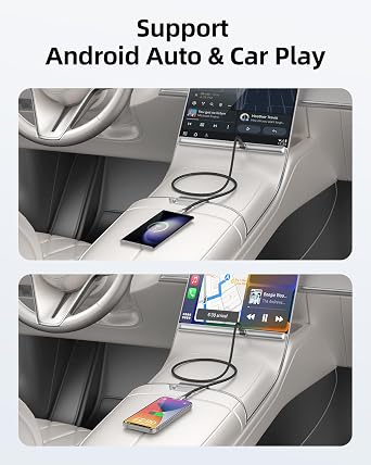 short Android Auto USB C Cable 50cm 2Pack, 0.5m CarPlay USB A to USB C data transfer cable (10Gbps) and 3.1A Fast Charger for Samsung T7 SSD, Galaxy S24 S23 Note 20, iPhone 16/15, Pixel 7 | USB 3.1 Gen 2 3A fast charging Nylon braided for durability for Samsung T7 Galaxy S23/S22, iPhone 15/16/17 carplay
