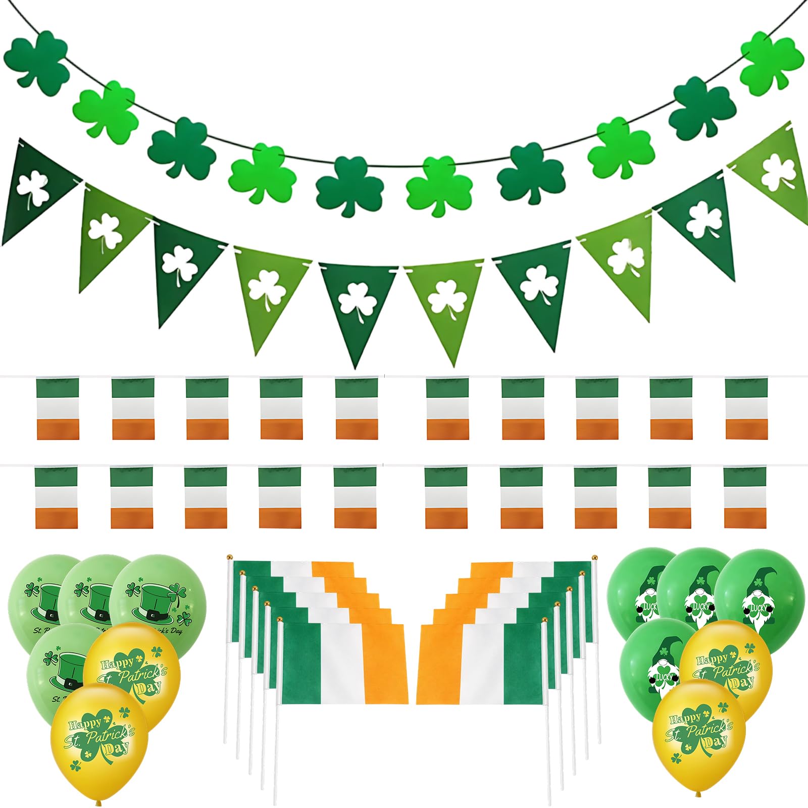 St Patricks Day Accessories, Irish Themed Party Decorations Set With Shamrock Glasses, Balloons, Flags For St Patricks Day Parties, School Events, Family Gatherings