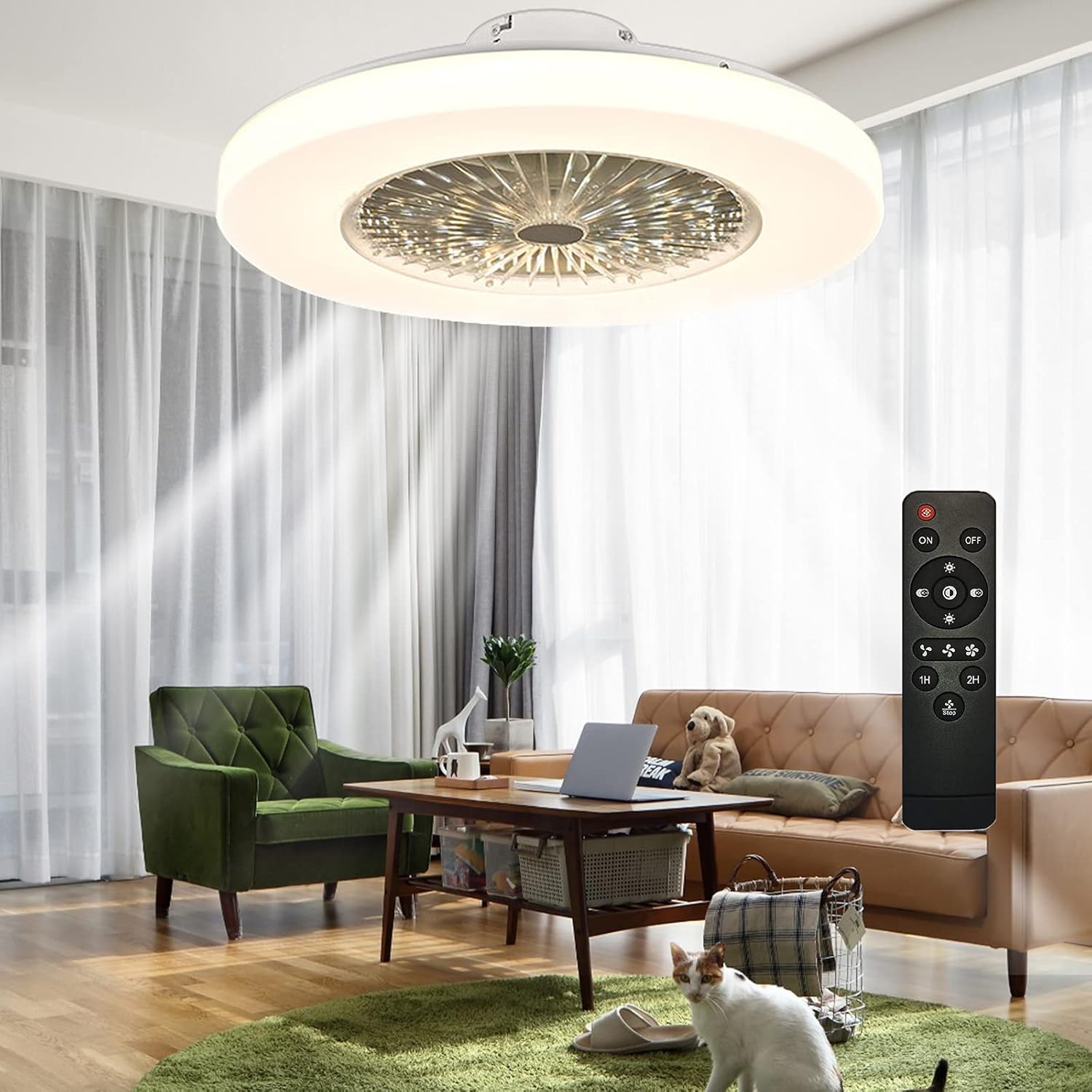 Bеѕt Sеllеr IYUNXI Modern Ceiling Fan with Lights 23inch Thin Low Profile Ceiling Fan with Light and Remote,LED Dimmable 3 Color Lighting 3 Speed 1/2h Timer Flush Mount Enclosed Ceiling Fan Bedroom Kid's Room