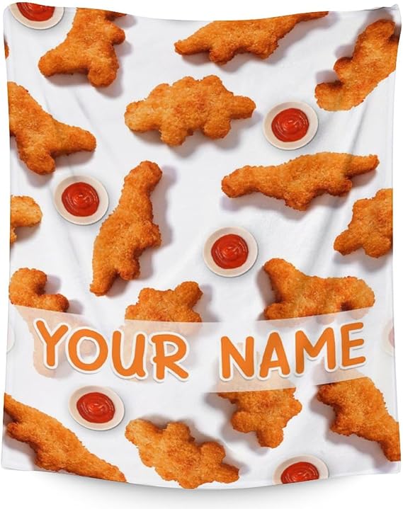 Mercuryelf Custom Dinosaur Chicken Nugget Blanket - Soft, Fuzzy & Warm - 30x40 Inches Small Throw Blankets for Lap, Crib - White Novelty Throws Gift for Chicken Nugget Lovers
