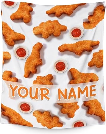 Mercuryelf Custom Dinosaur Chicken Nugget Blanket - Soft, Fuzzy & Warm - 30x40 Inches Small Throw Blankets for Lap, Crib - White Novelty Throws Gift for Chicken Nugget Lovers