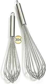 12 & 14" Whisk Set, Heavy-Duty 304 Stainless Steel, Extra-Thick 2.5mm Wire Balloon Whisks for Baking, Eggs, Cream, Batter, and Sauces; Whisks with Hanging Hook; Ideal for Home and Professional Baking
