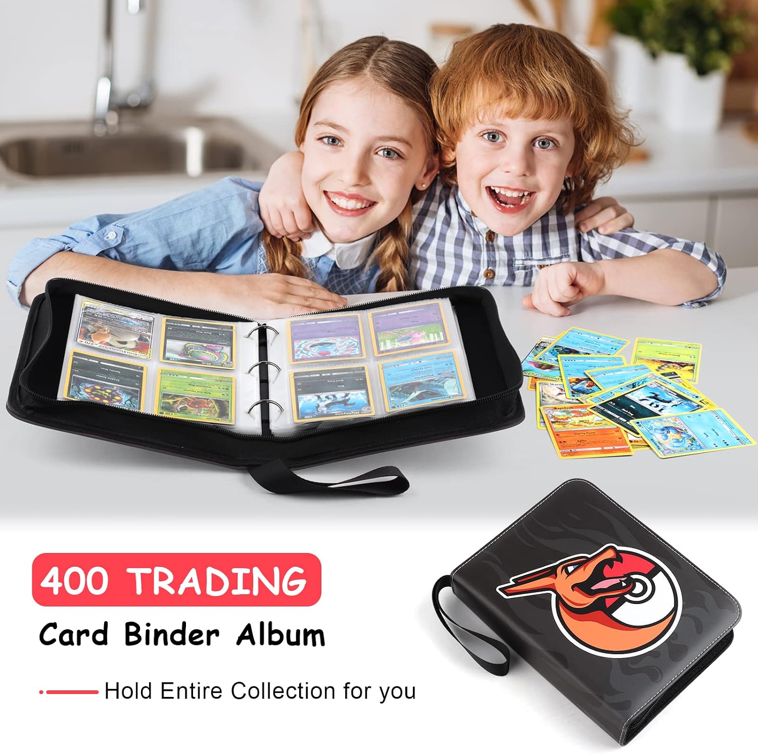 FovBern 4-Pocket Card Binder for Cards, 400 Pockets Card Collection Binder Holder with 50 Removable Sleeves, Card Album Book - Toys Gifts for Kids
