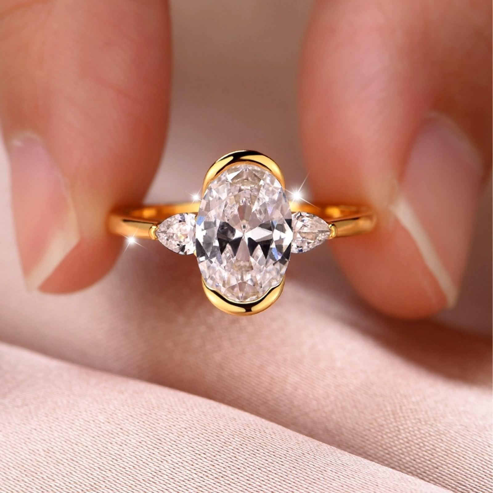 Zestaw damskich pierścionków zaręczynowych, vintage, owalne, 2,5 ct, moissanit 9 K, żółte złoto, rozmiar 61 (19,4)
