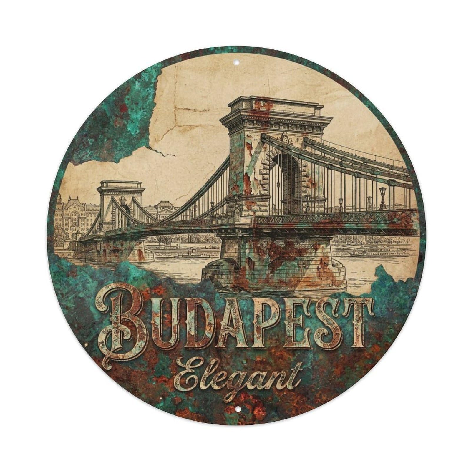 Vintage Travel Budapest Hungary Elegant Metal Tin Sign