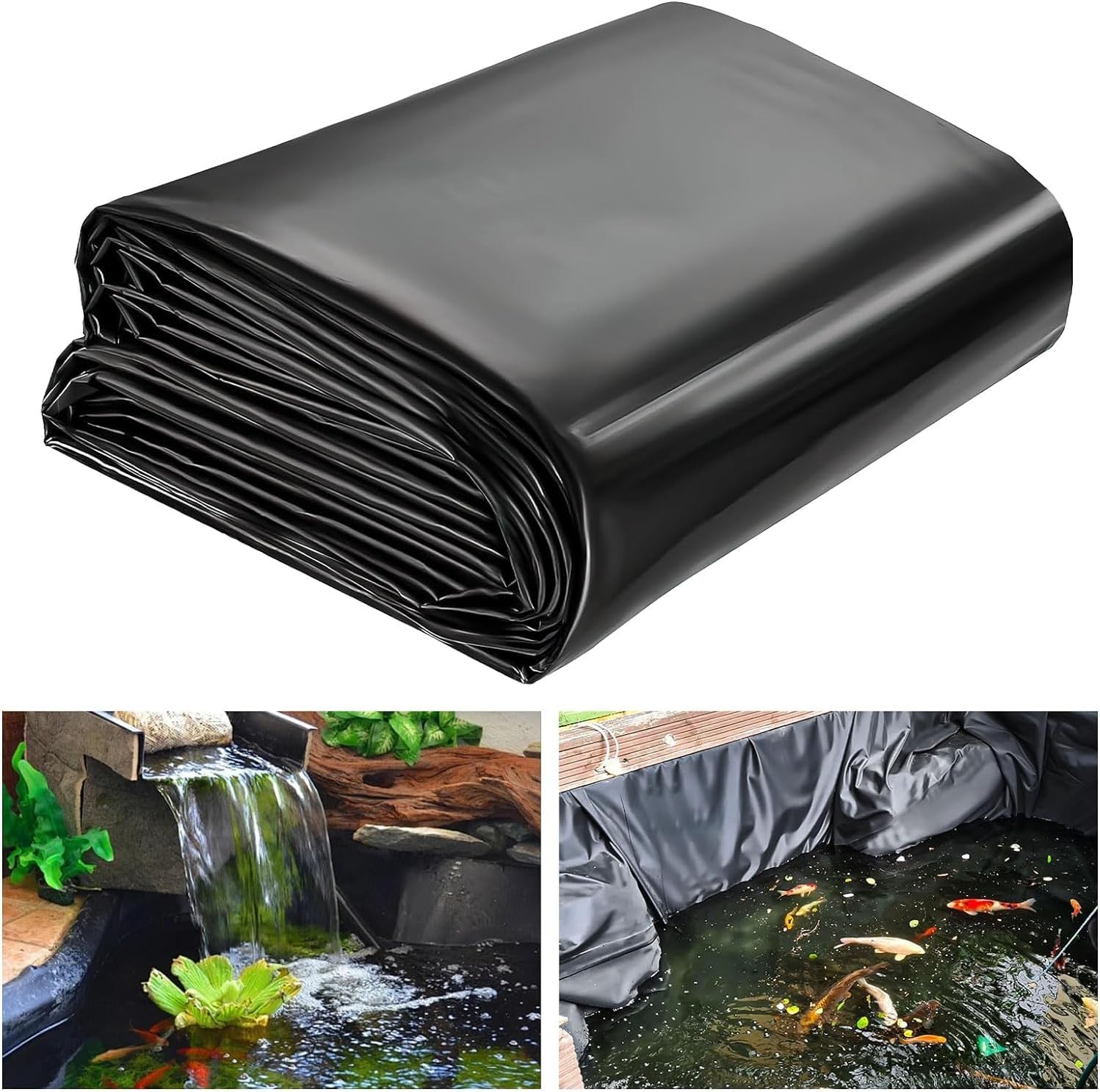 MSYU 3m x 4.5m Pond Liner, 20 Mil Thickness, UV Resistant Preformed HDPE Pond Liner for Backyard Koi Ponds, Pool, Water Features, Fountains, Waterfall and Water Gardens, Black (10 x 15 ft)