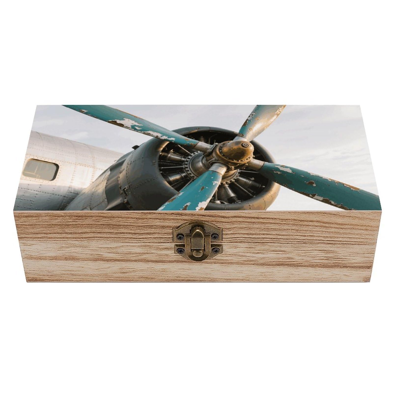 FodPand Decorative Keepsake Box Wooden Storage Boxes with Hinged Lid Handmade Airplane Wood Organizer Memory Treasure Box for Jewelry Craft Card Photo Storage Wedding Bridal Shower Gifts